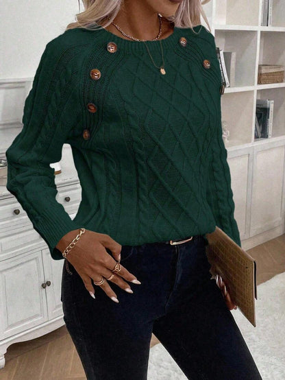 Clara – Button-Detail Cable Knit Sweater